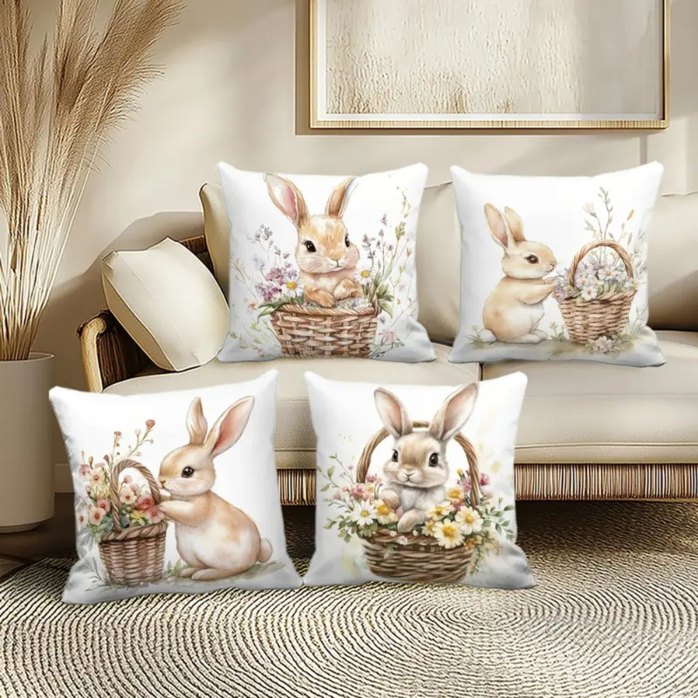 Easter Floral Bunnies Cushion Cover | 4pcs Set — lifestyle shot