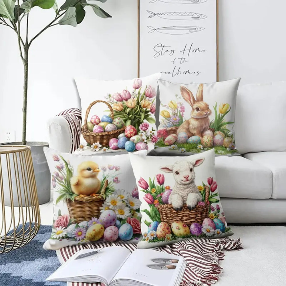 Easter Floral Bunnies Cushion Cover | 4pcs Set — main product photo