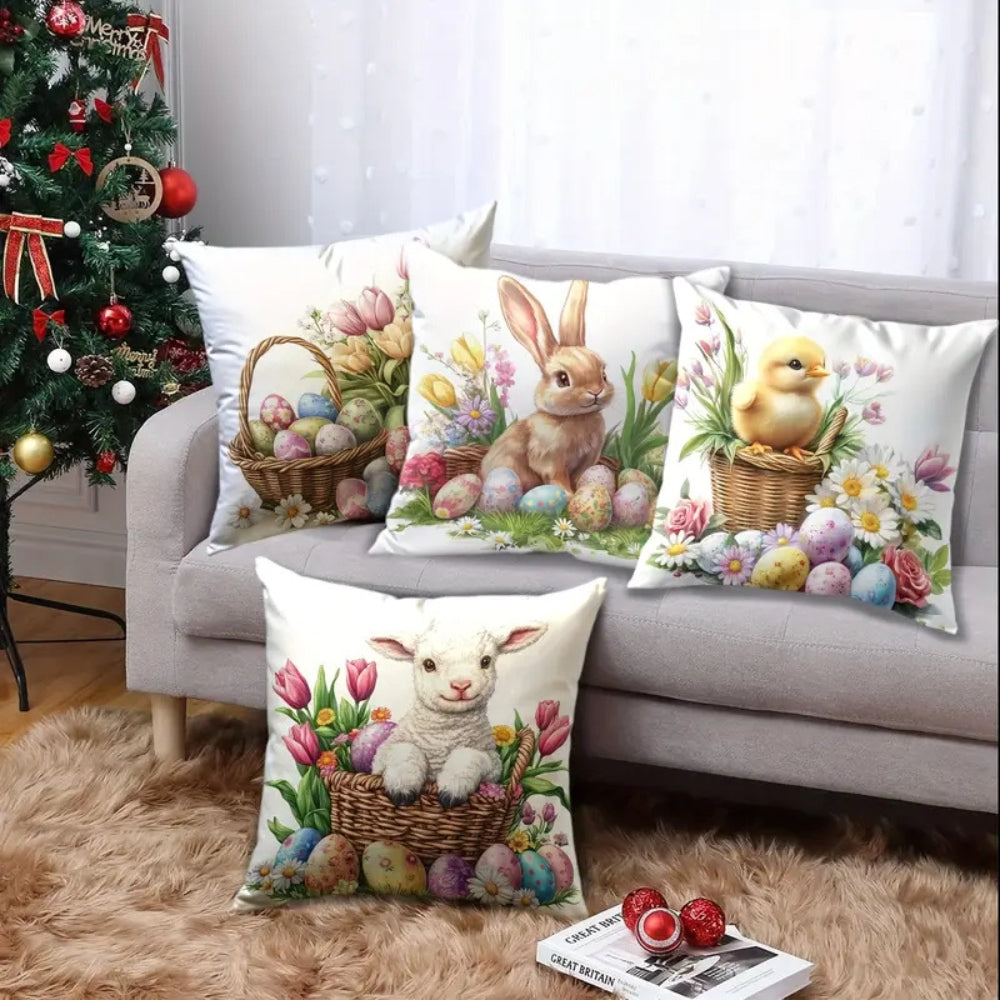 Easter Floral Bunnies Cushion Cover | 4pcs Set — product detail view