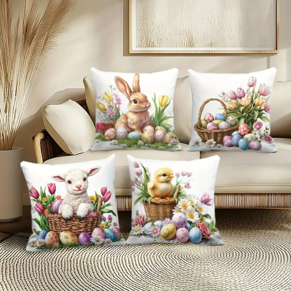Easter Floral Bunnies Cushion Cover | 4pcs Set — product close-up