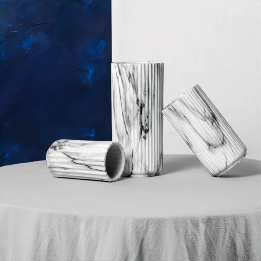 Elegant Vertical Marble Ceramic Vase — lifestyle shot