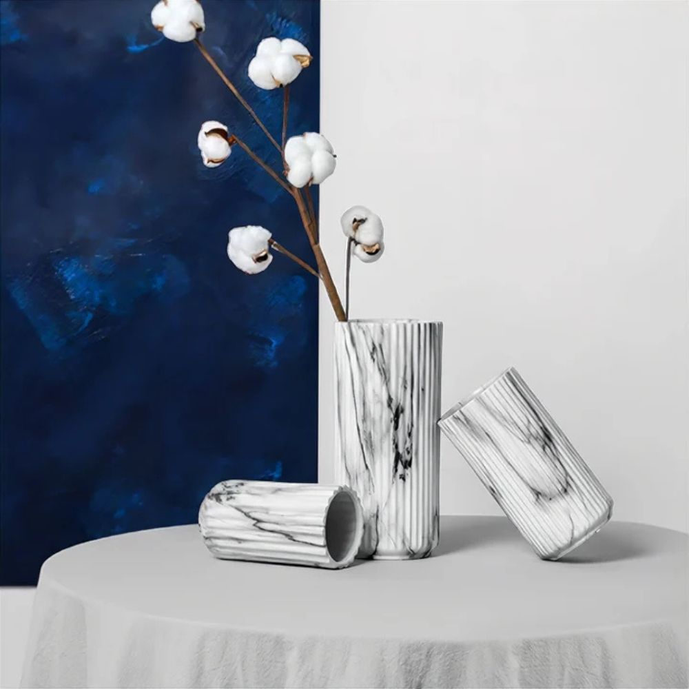 Elegant Vertical Marble Ceramic Vase — product in use