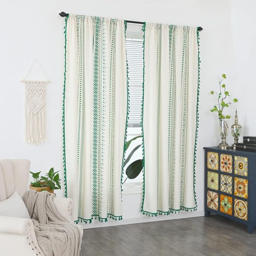 Emerald Tribe Boho Tassel Curtain — main product photo