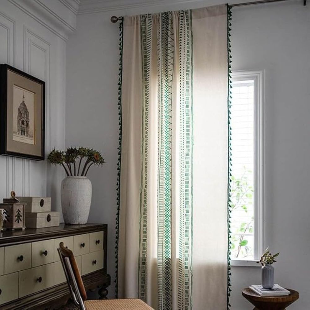 Emerald Tribe Boho Tassel Curtain — product close-up