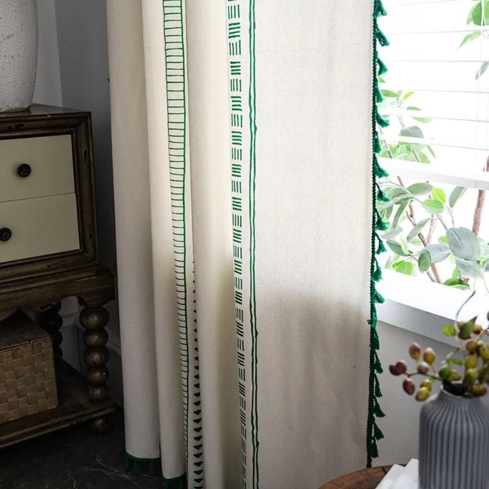 Emerald Tribe Boho Tassel Curtain — product detail view