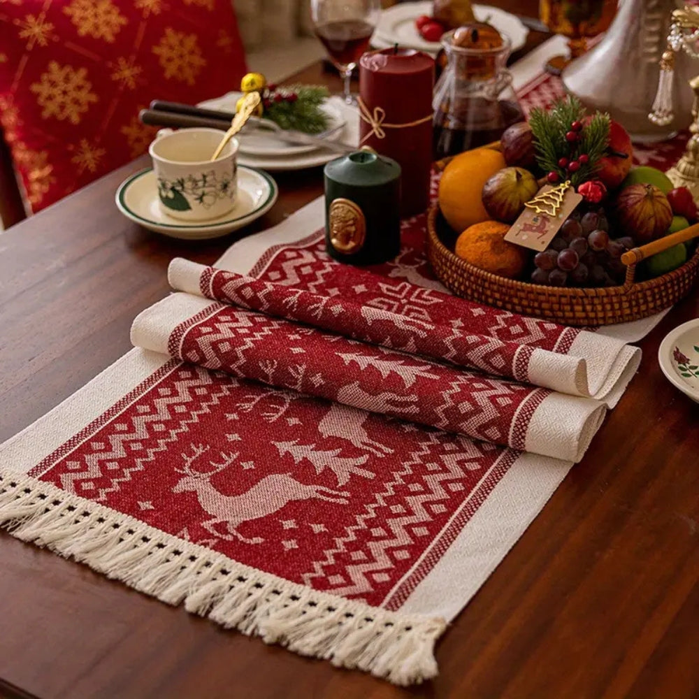 Festive Christmas Elk Table Runner — product detail view