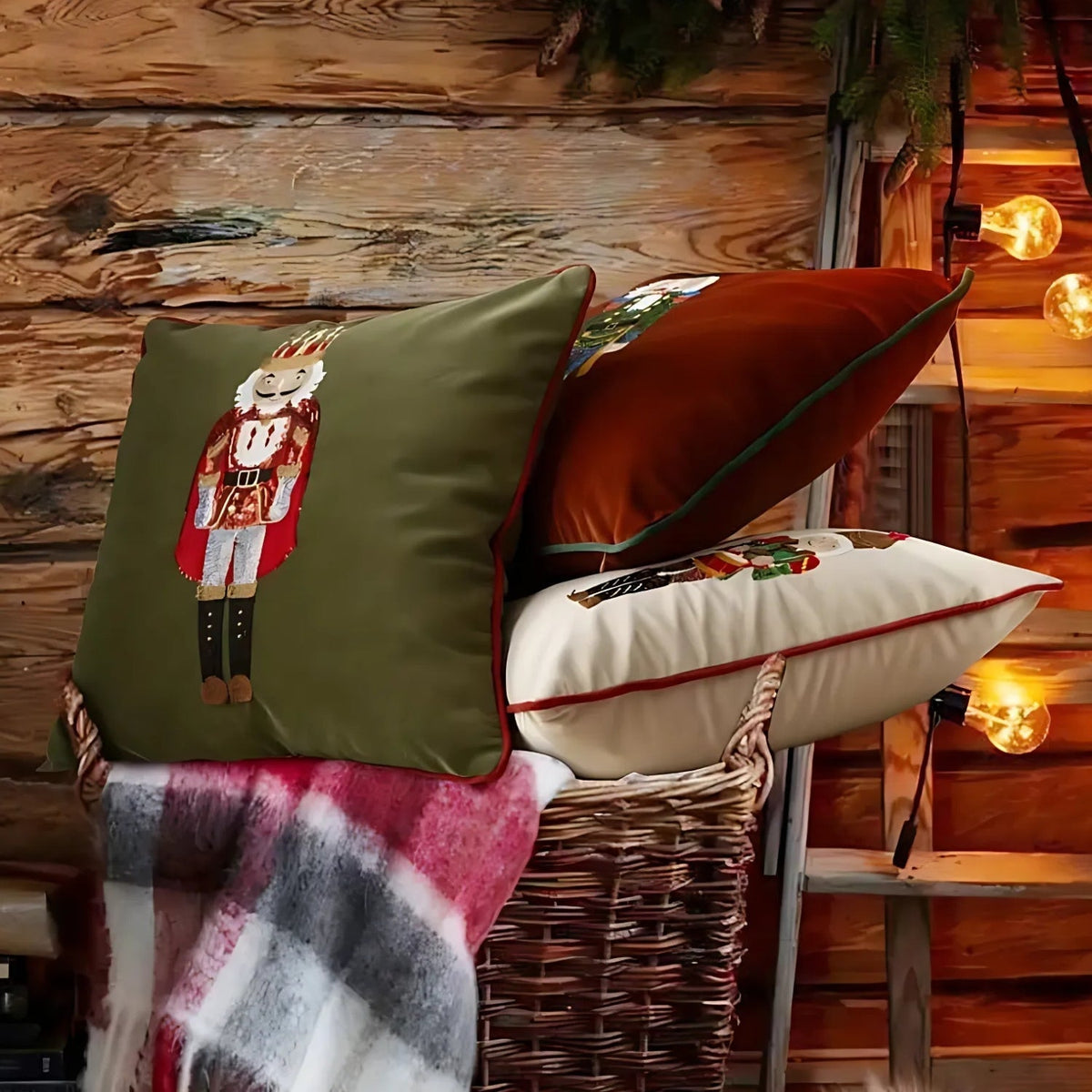 Festive Nutcracker Embroidered Christmas Cushion Cover — lifestyle shot