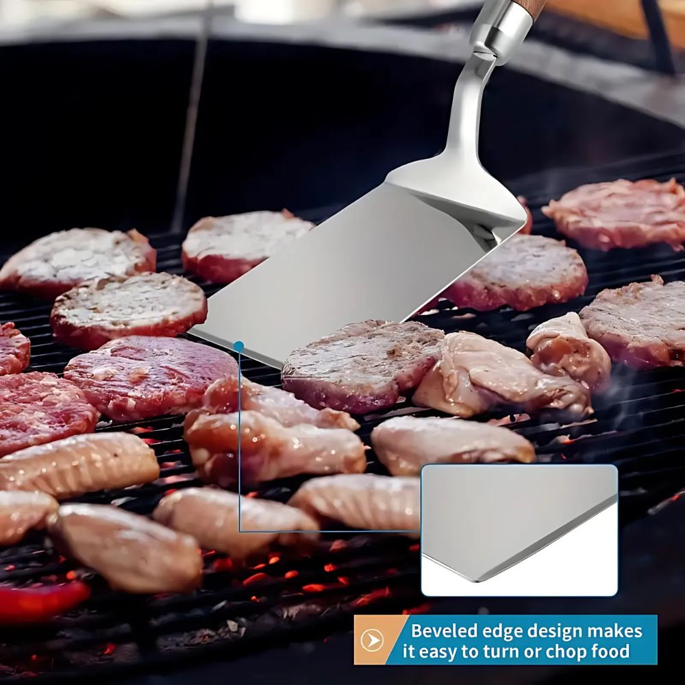 Stainless Steel Kitchen Spatula with Wooden Handle — lifestyle shot