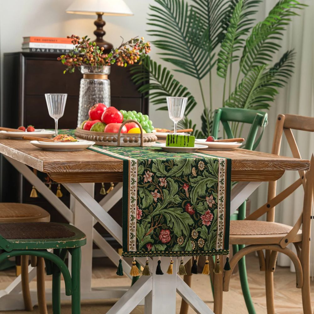 Flora Vine Embroidered Table Runner — material texture close-up