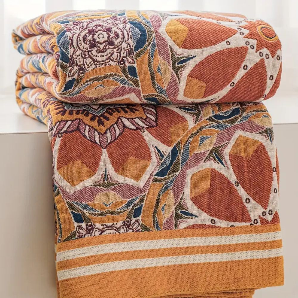 Boho Flora Tone Cotton Blanket — product in use
