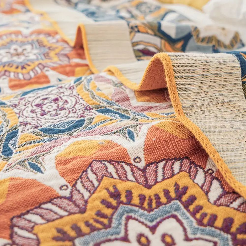 Boho Flora Tone Cotton Blanket — product close-up