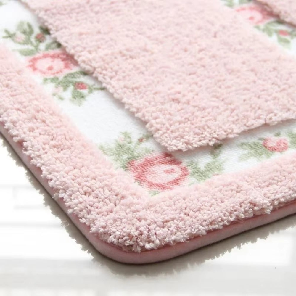 Floral Border Absorbent Bath Mat — lifestyle shot