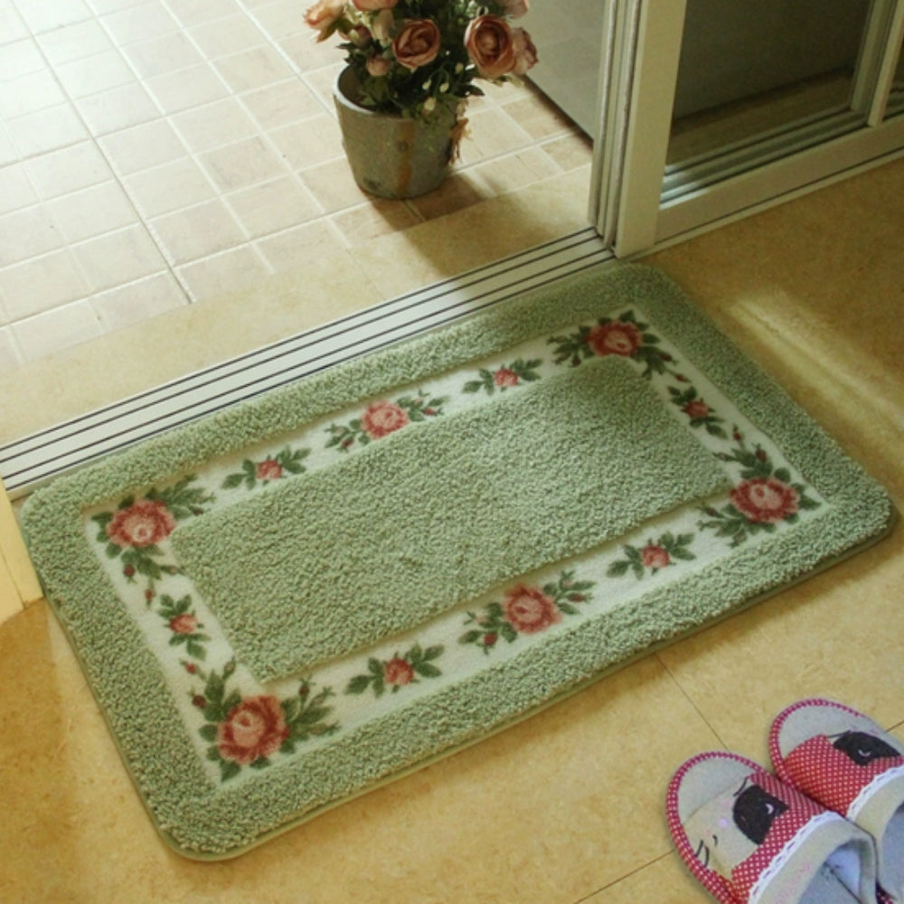 Floral Border Absorbent Bath Mat — product feature detail