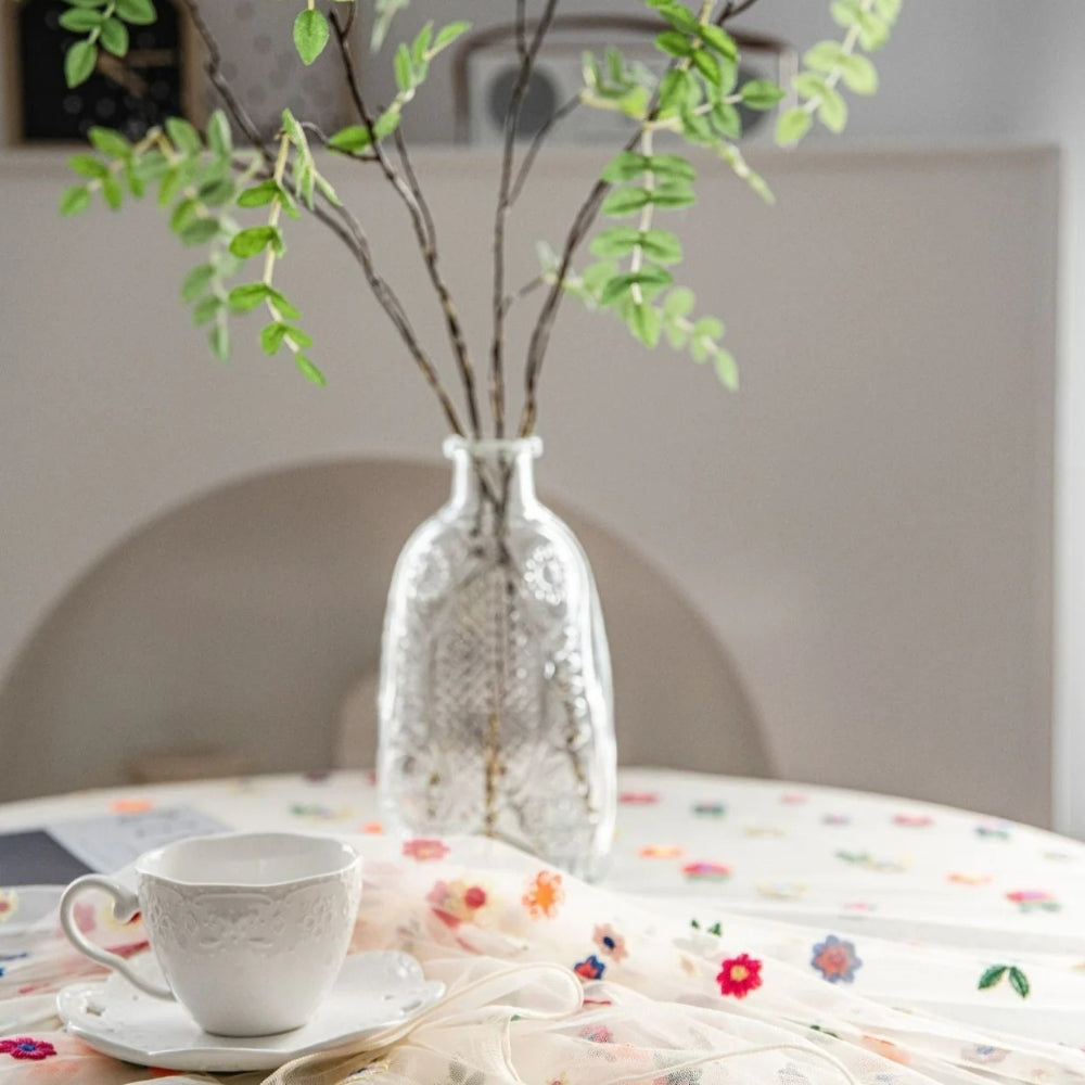 Floral Embroidered Lace Tablecloth Cover — product detail view