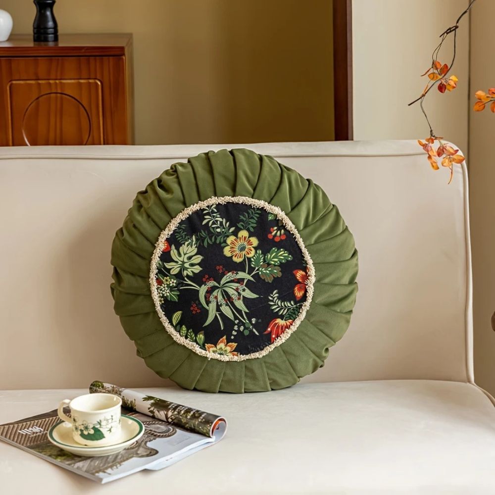 Floral Medley Velvet Round Cushion — product feature detail