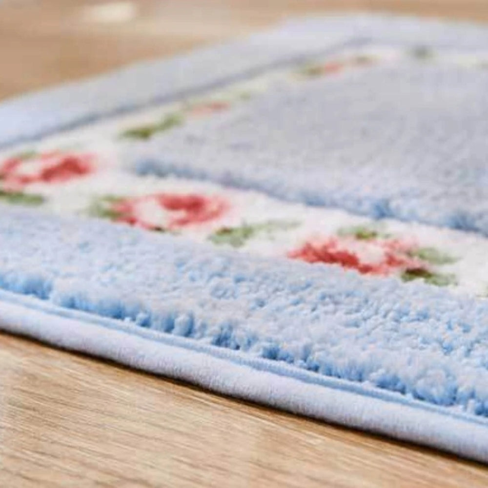 Floral Oval Plush Bath Mat — product in use