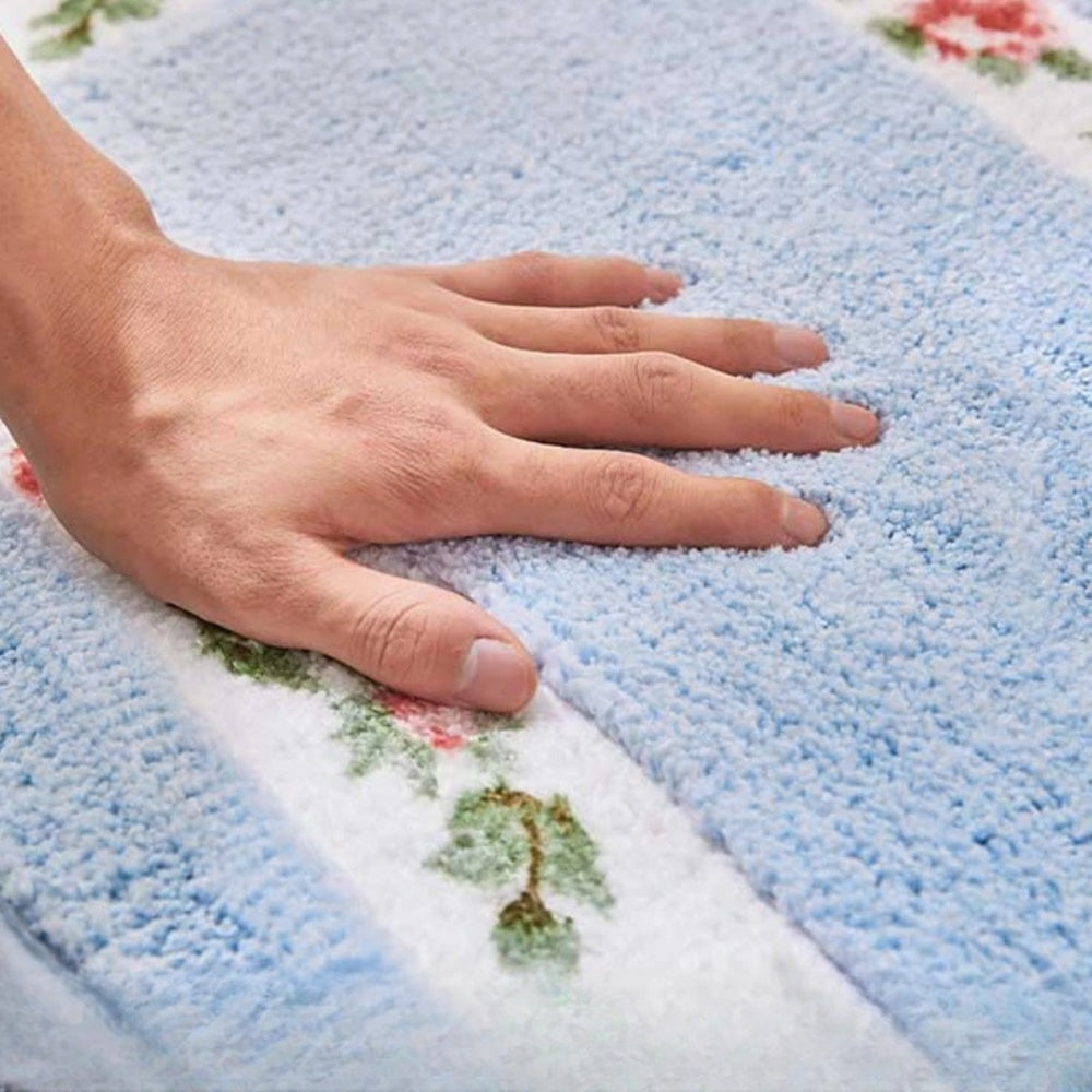 Floral Oval Plush Bath Mat — product close-up