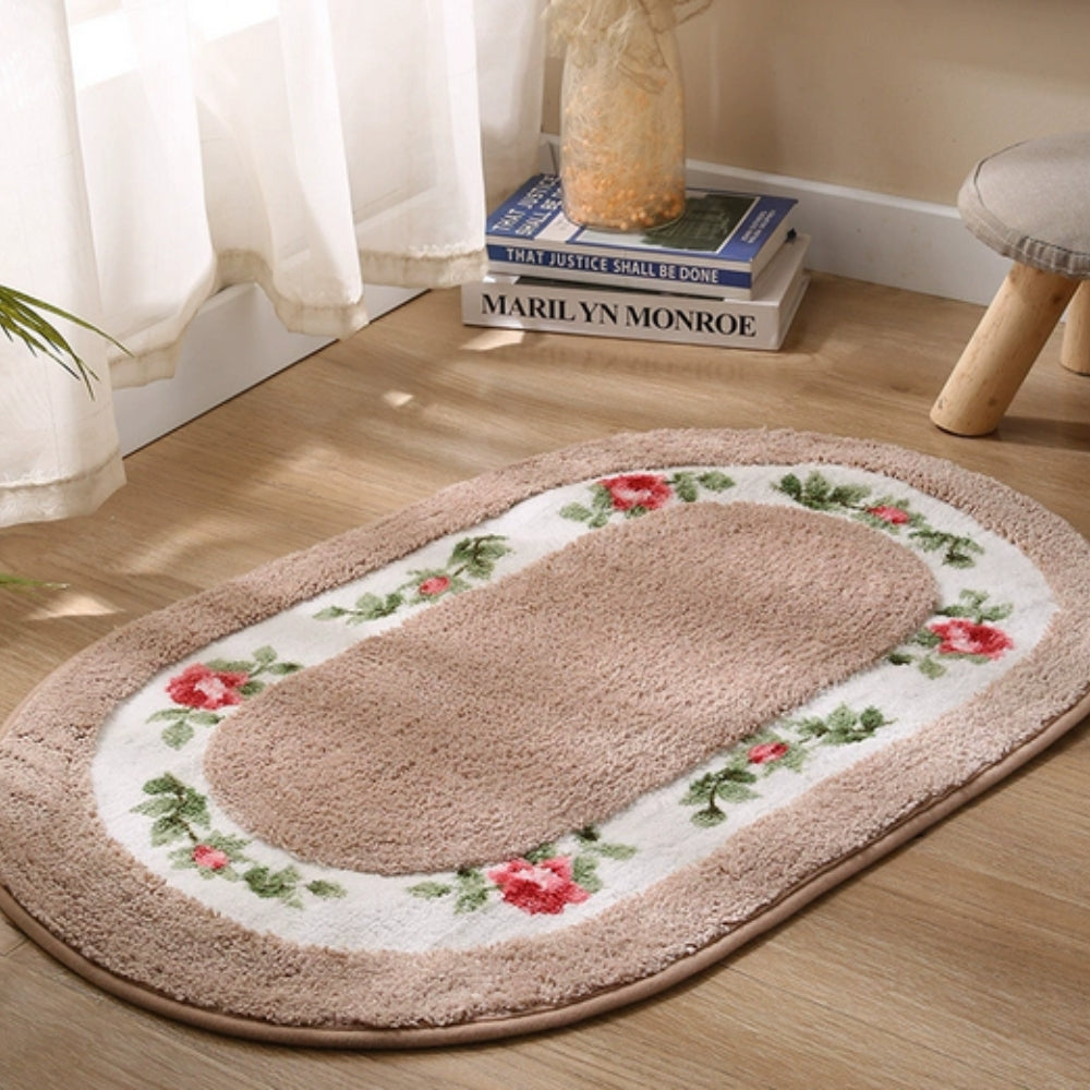 Floral Oval Plush Bath Mat — size and scale reference
