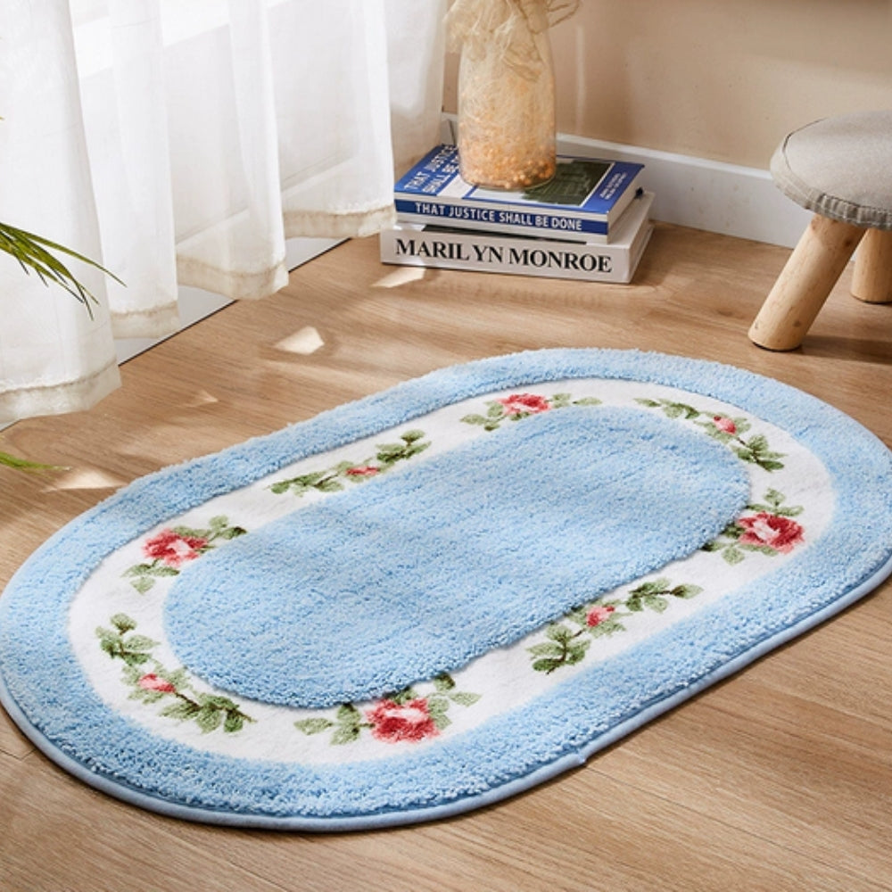 Floral Oval Plush Bath Mat — product feature detail