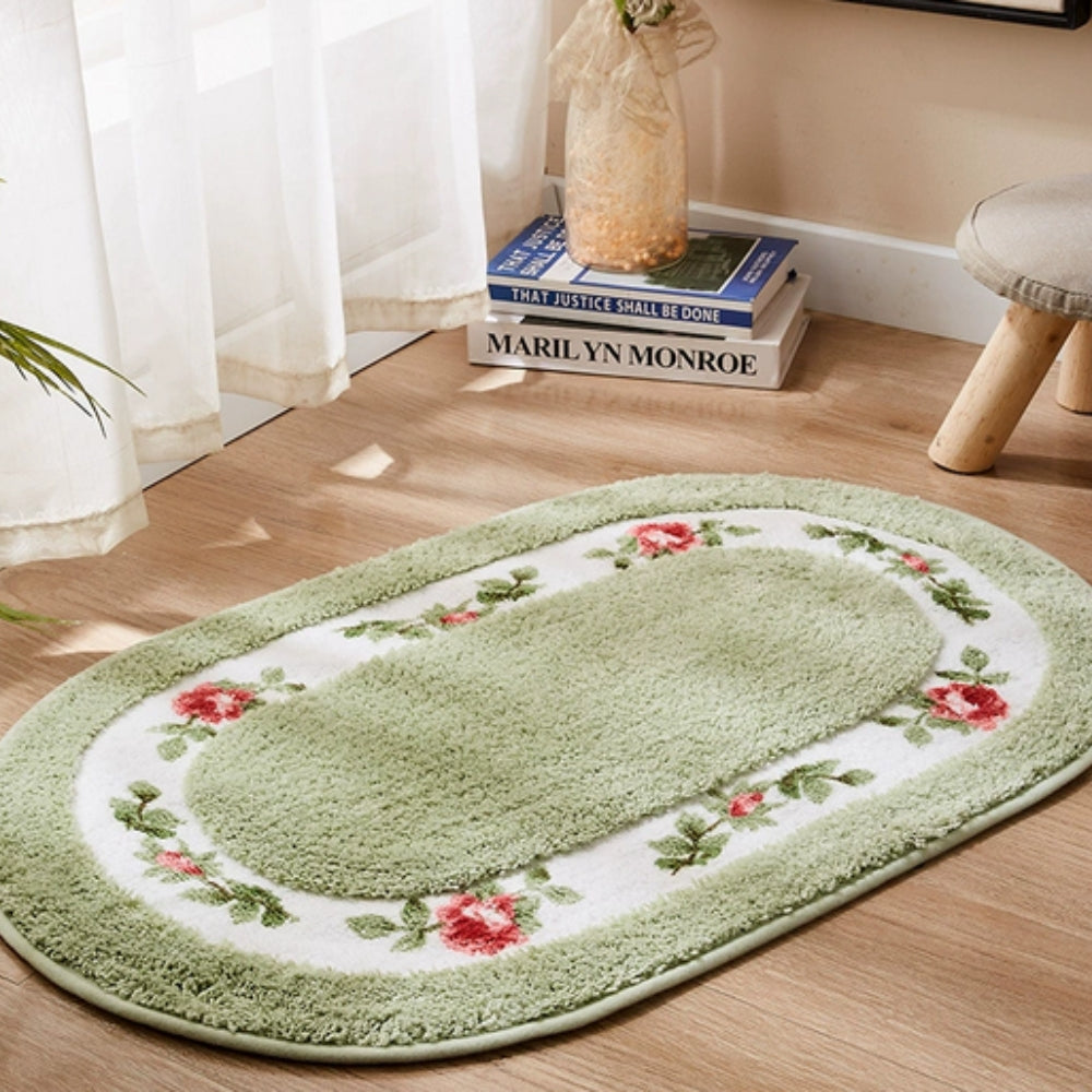 Floral Oval Plush Bath Mat — additional view