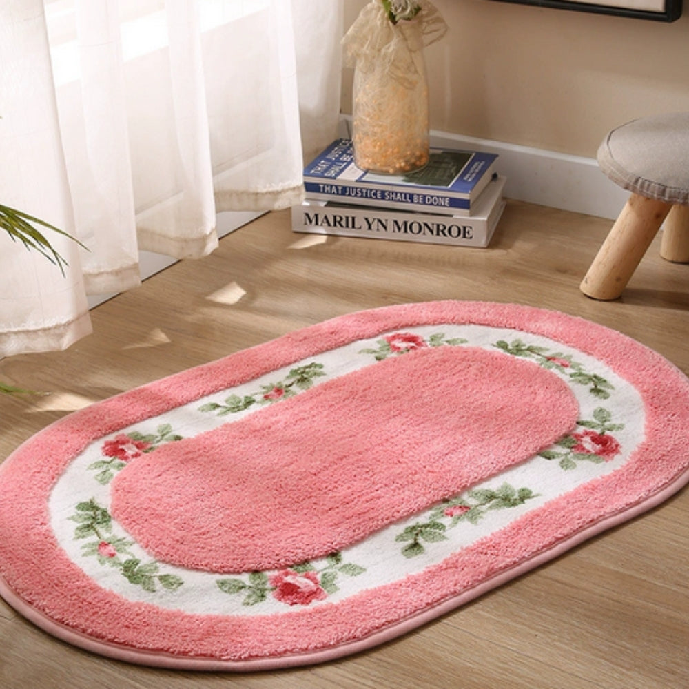 Floral Oval Plush Bath Mat — lifestyle shot