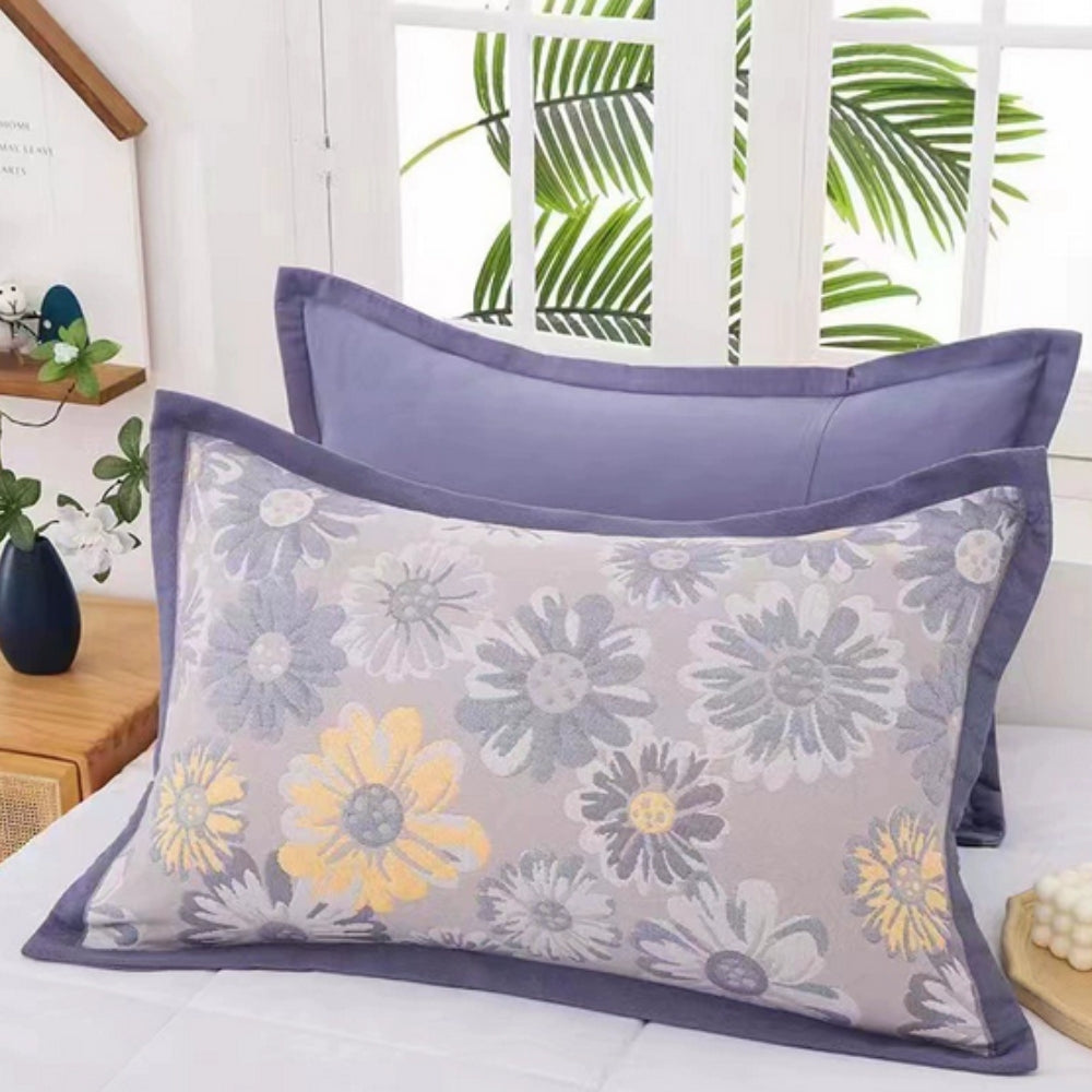 Floral Print Cotton Pillowcase | 2pcs — material texture close-up