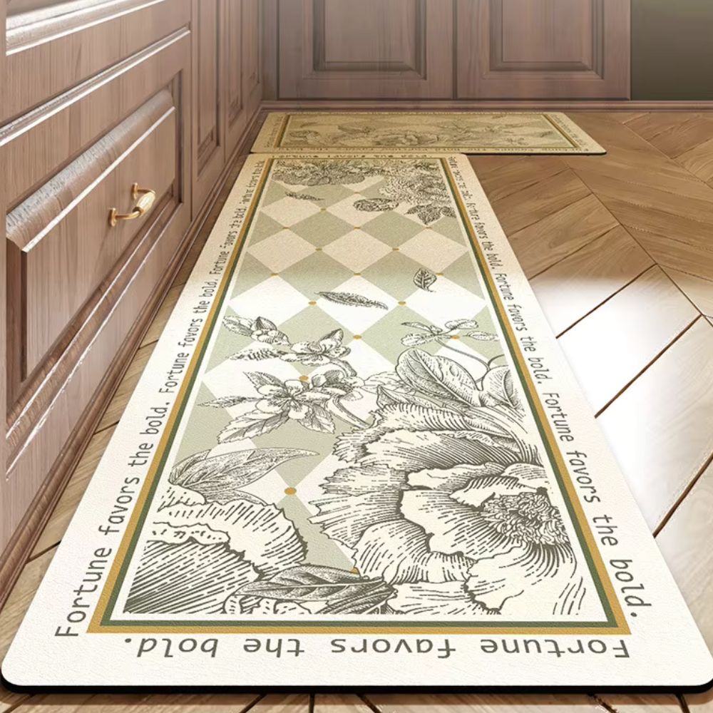 Floral Quick-Dry Kitchen Mat — product in use
