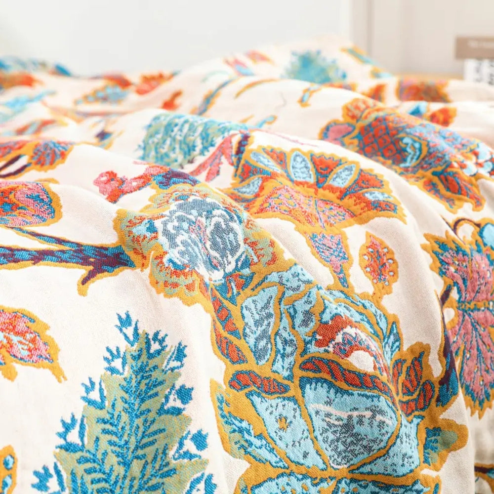 Floryn Garden-Inspired Reversible Blanket — product in use