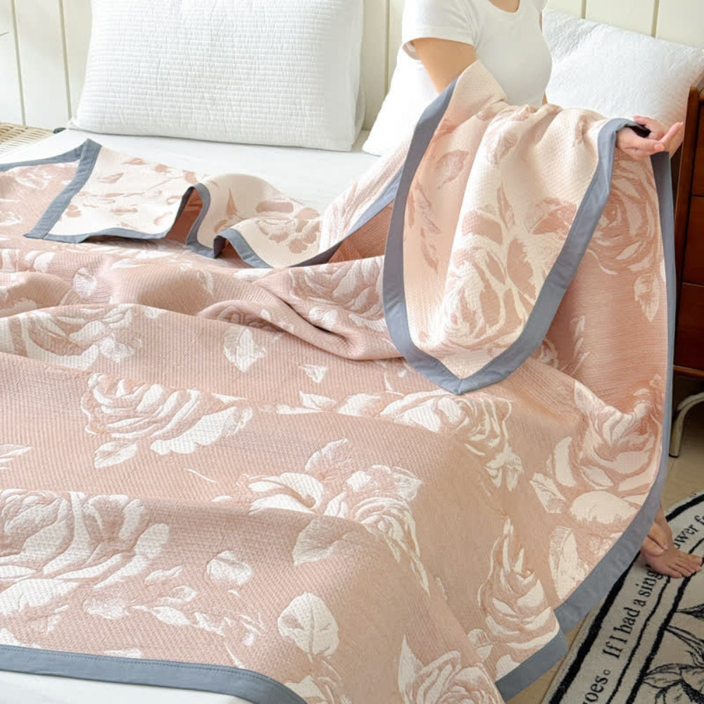 Flouriva Pink Rose Cotton Blanket — product in use