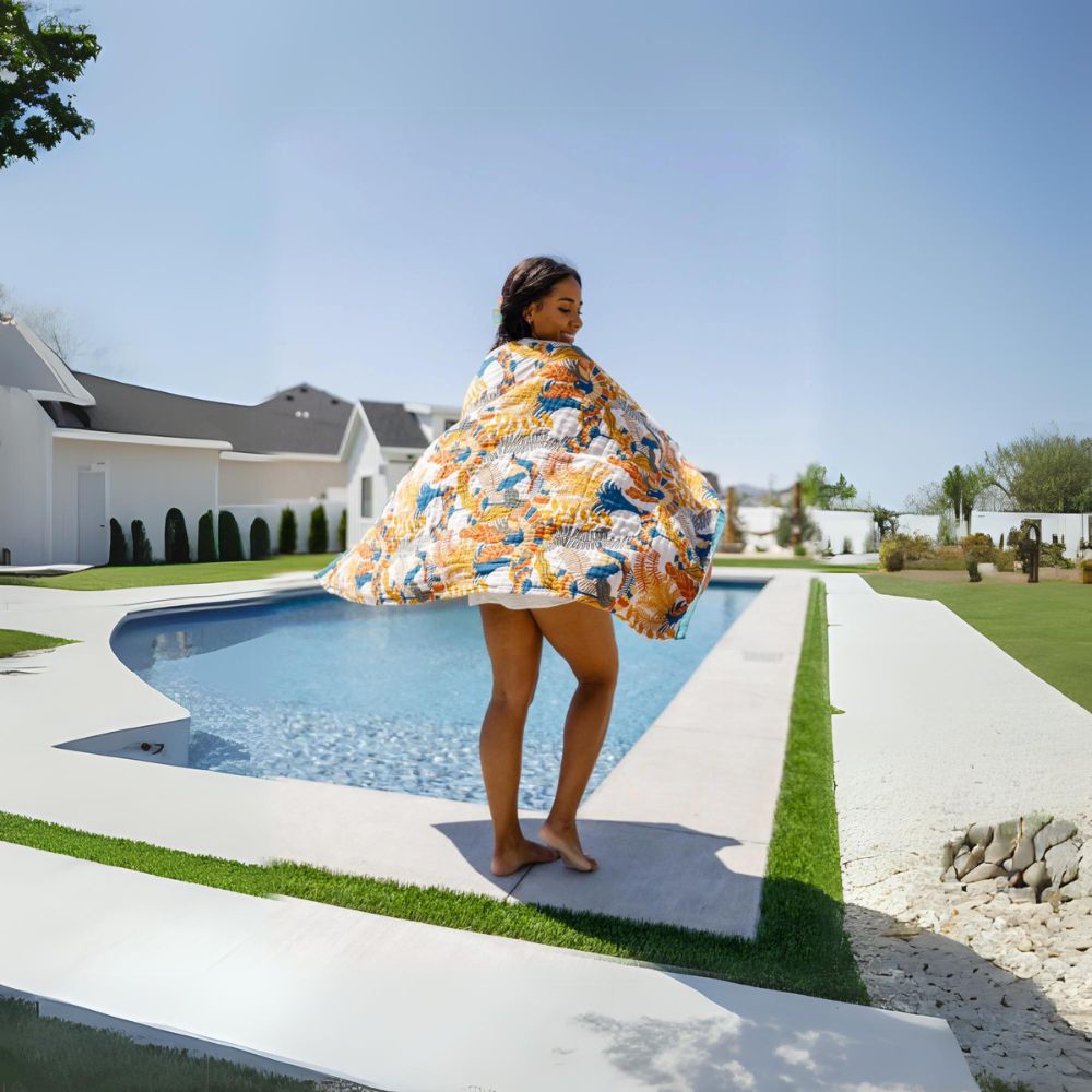 Flower Bird Reversible Beach Bath Towel — lifestyle shot