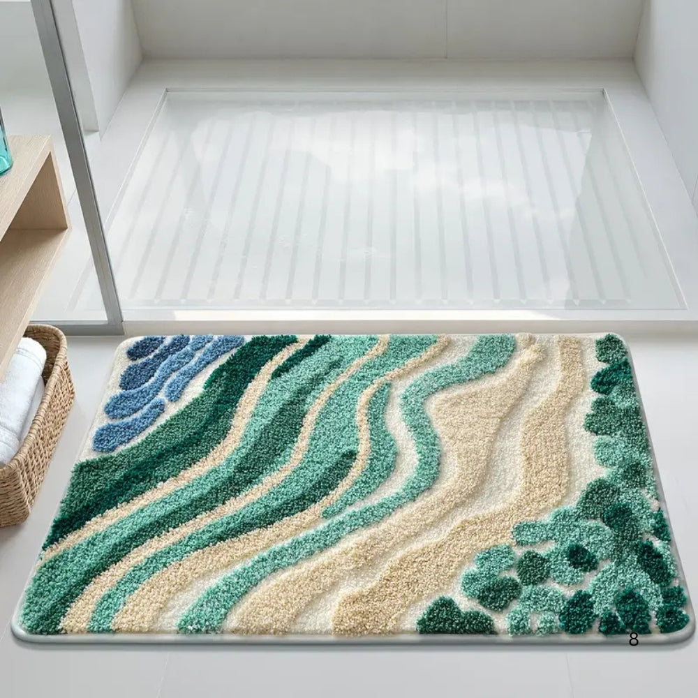 Fluffy Ocean Wavy Pattern Bath Mat — product detail view
