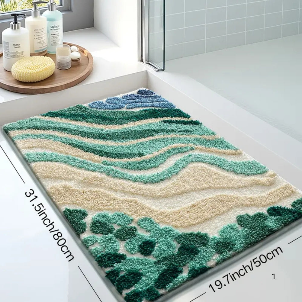 Fluffy Ocean Wavy Pattern Bath Mat — alternate angle view