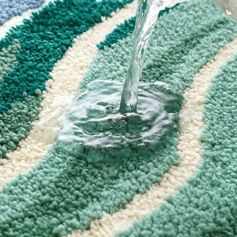 Fluffy Ocean Wavy Pattern Bath Mat — product in use