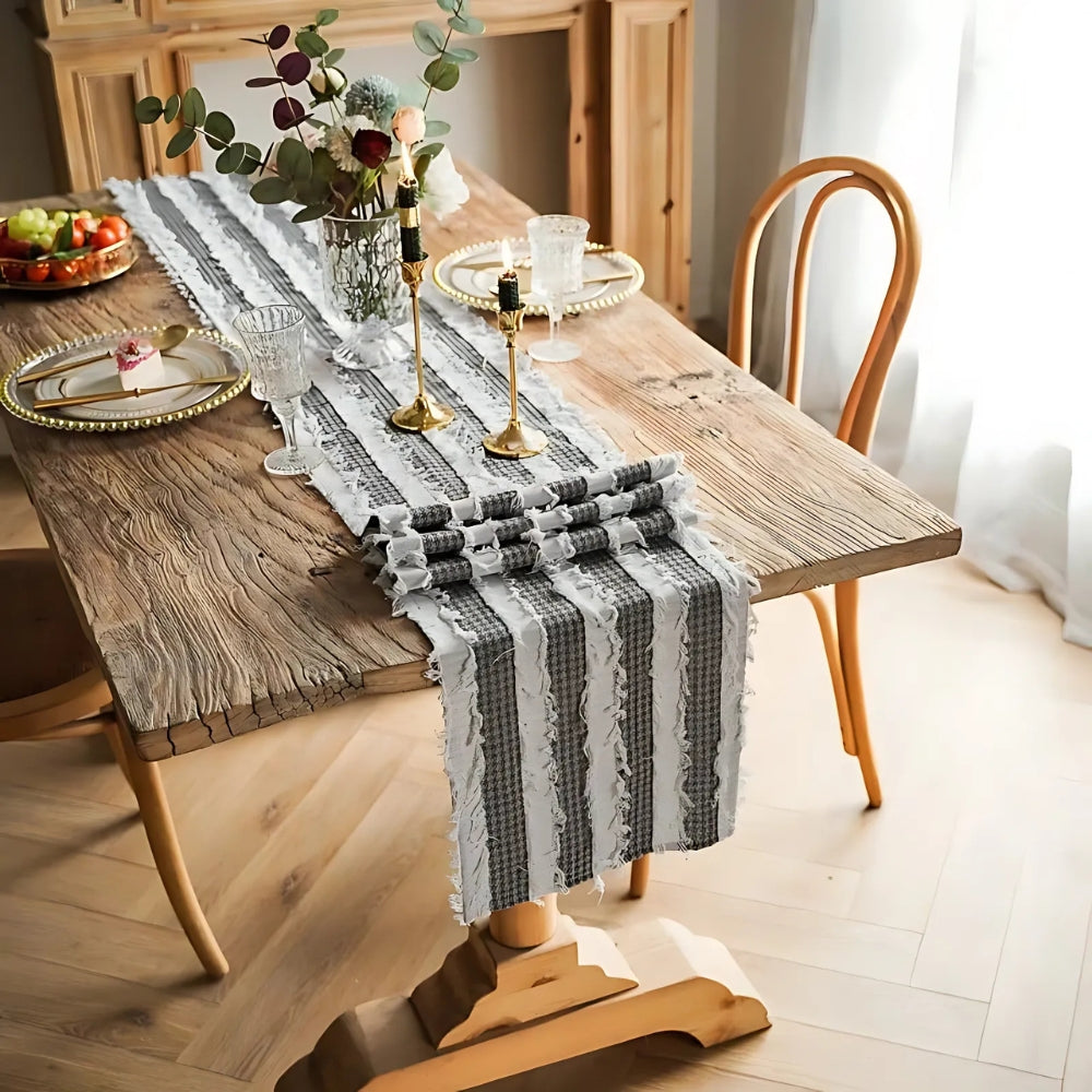 Frayed Fabric Strips Table Runner — product close-up