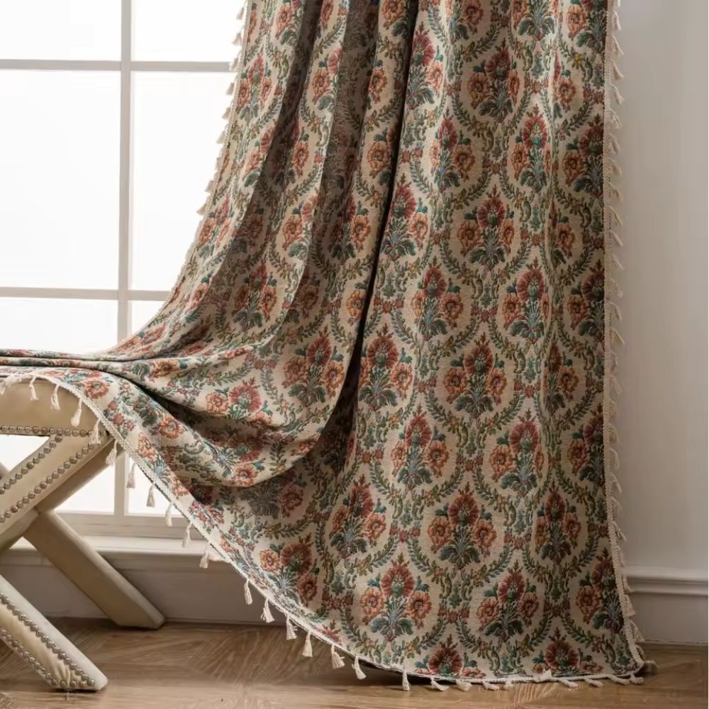 French Vintage Floral Tapestry Curtain — alternate angle view