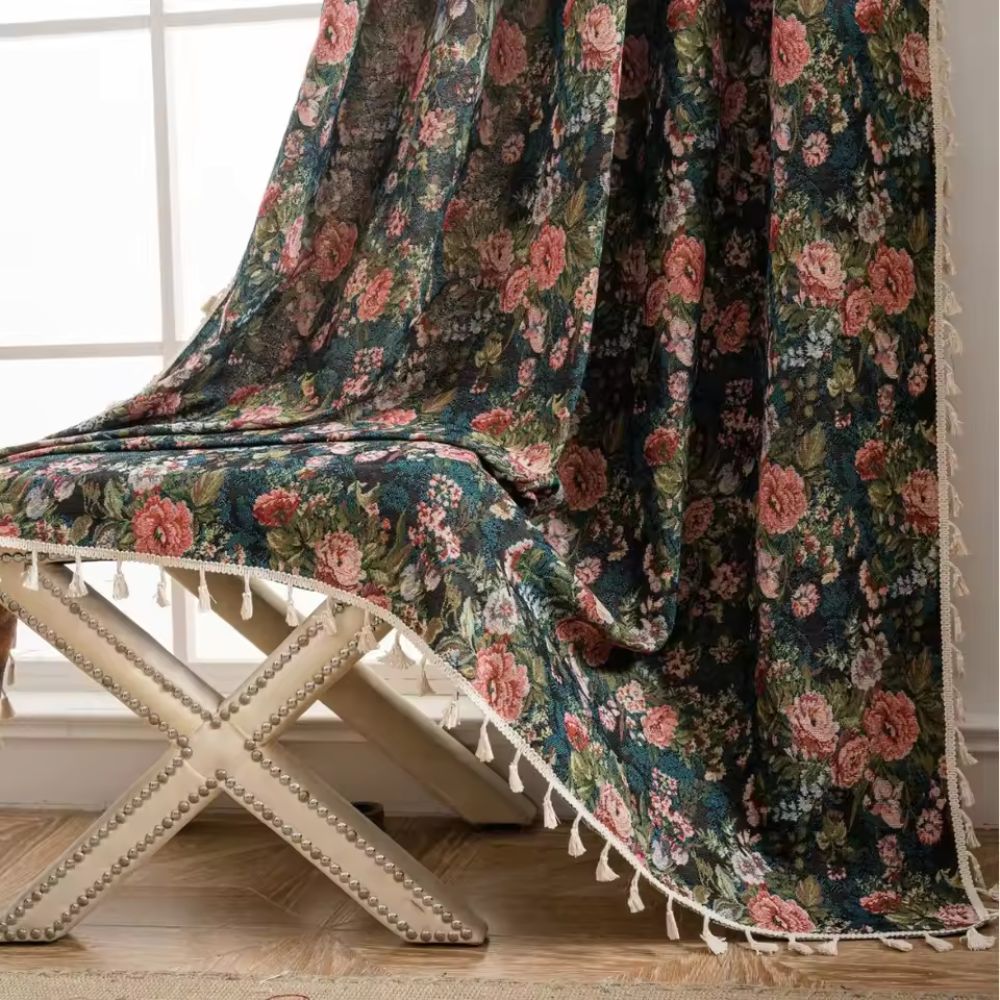French Vintage Floral Tapestry Curtain — size and scale reference