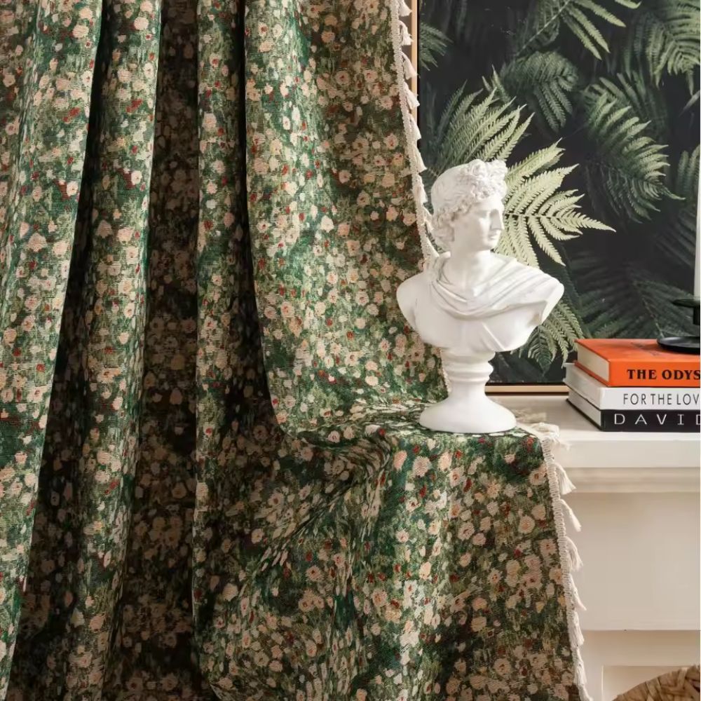 French Vintage Floral Tapestry Curtain — product detail view