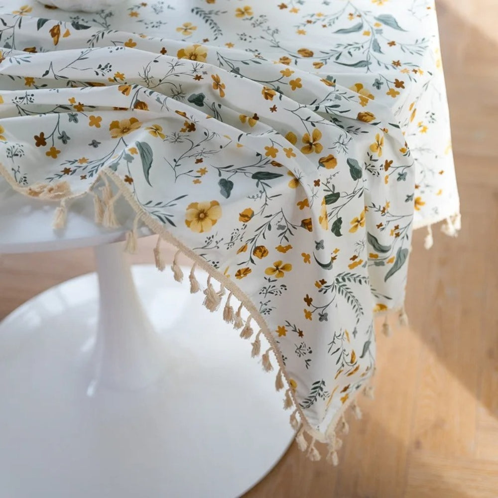 Golden Tassel Floral Round Table Cloth — alternate angle view