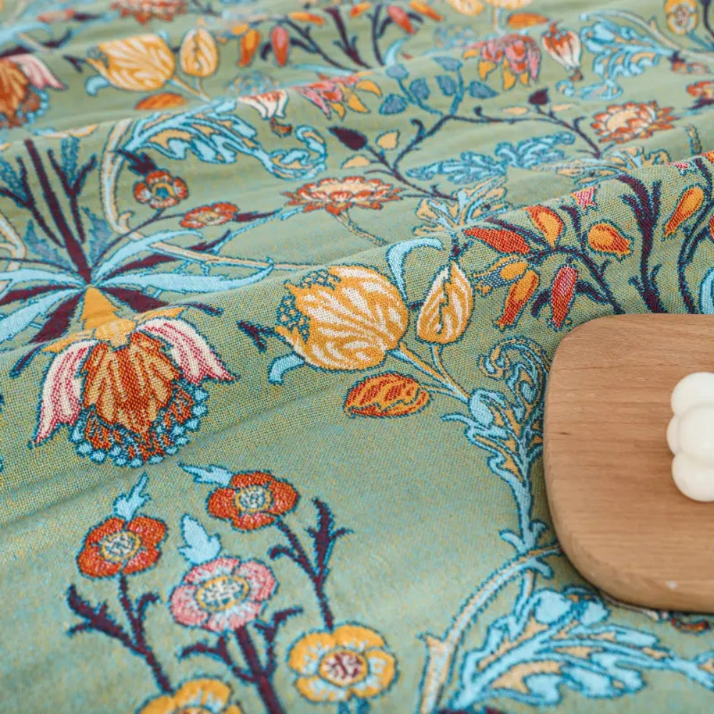 Greenery Floral Cotton Tassel Blanket — product in use