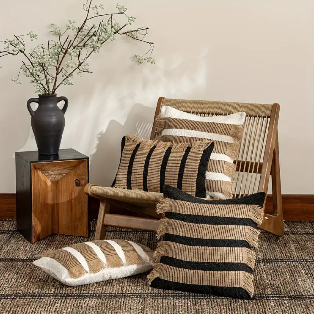 Handwoven Bohemian Stripe Cushion Cover — product in use