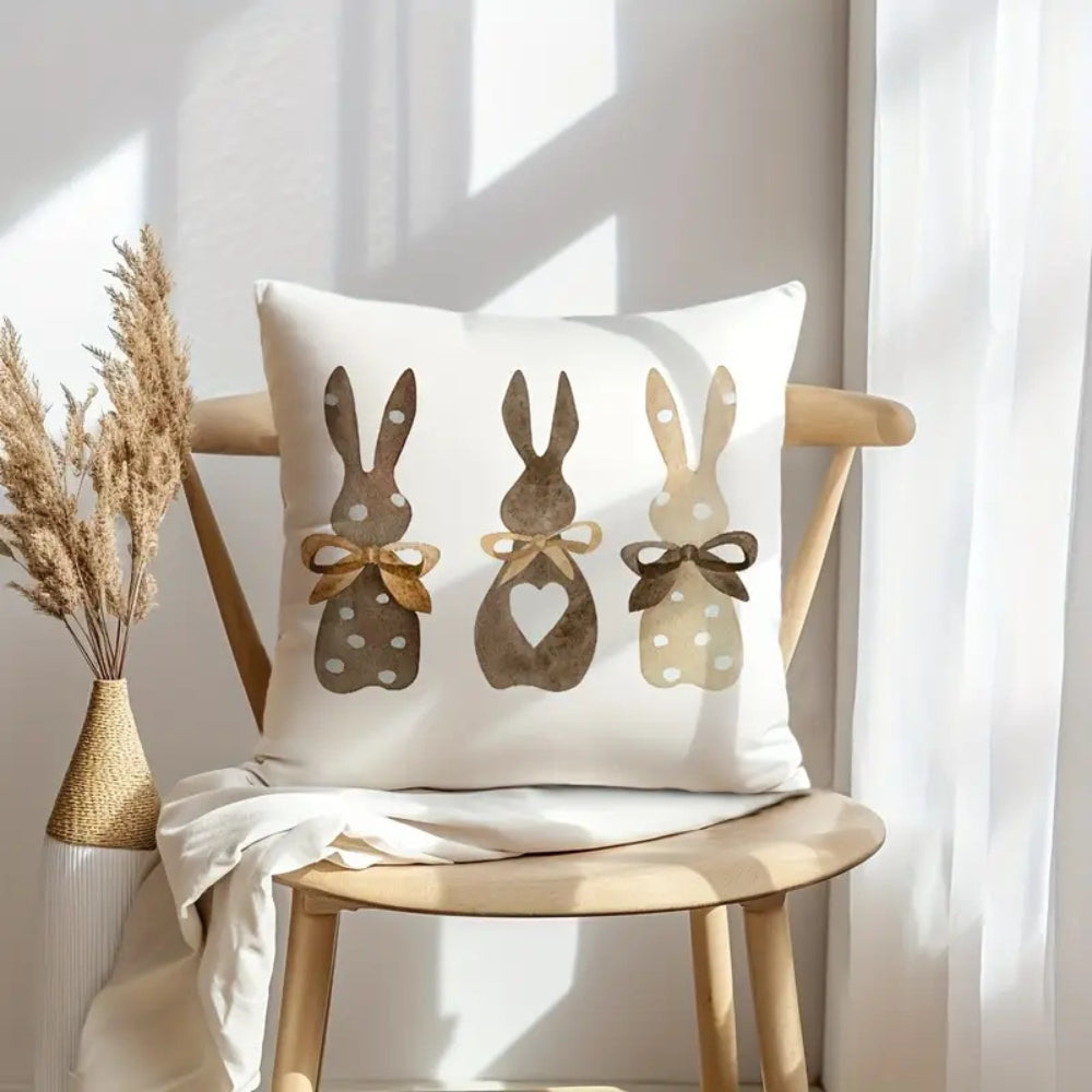 Hemp Three Bunny Cushion Cover — product in use