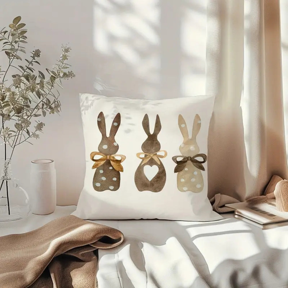 Hemp Three Bunny Cushion Cover — product close-up