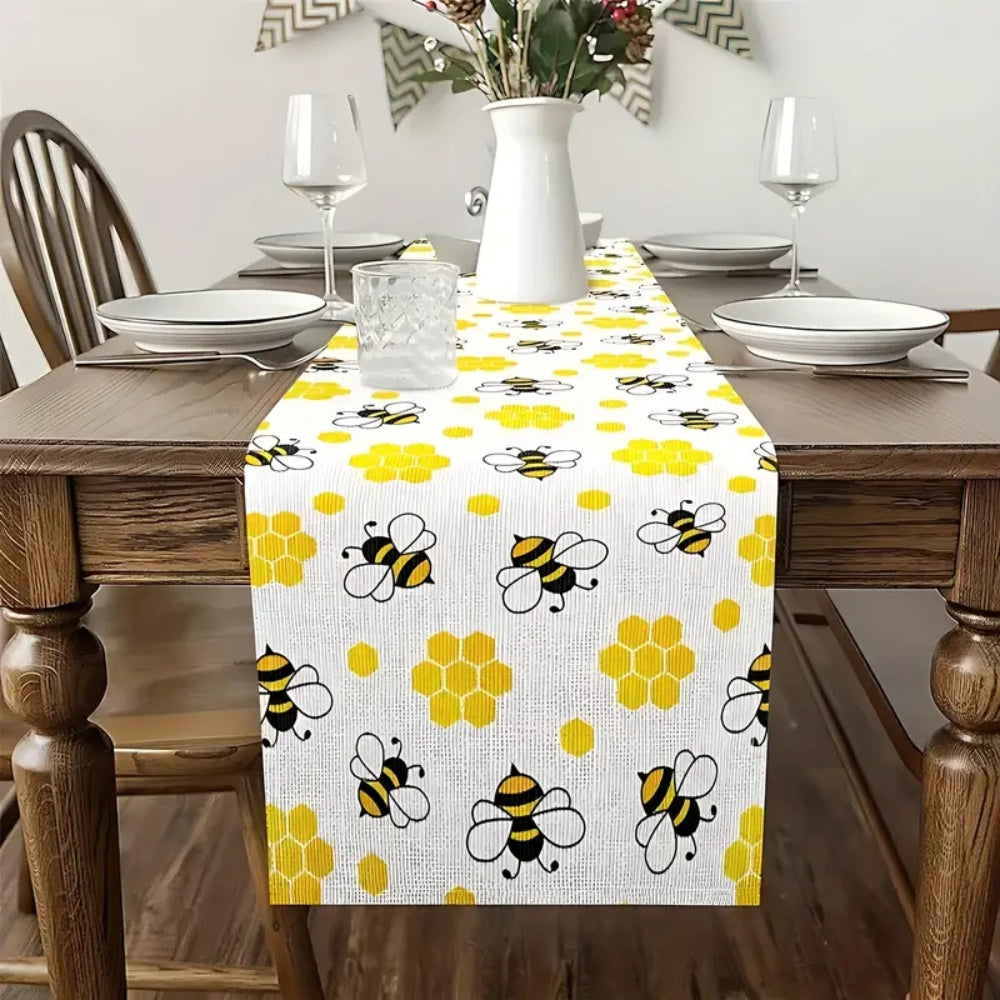 Honeycomb Buzz Linen Table Runner — main product photo