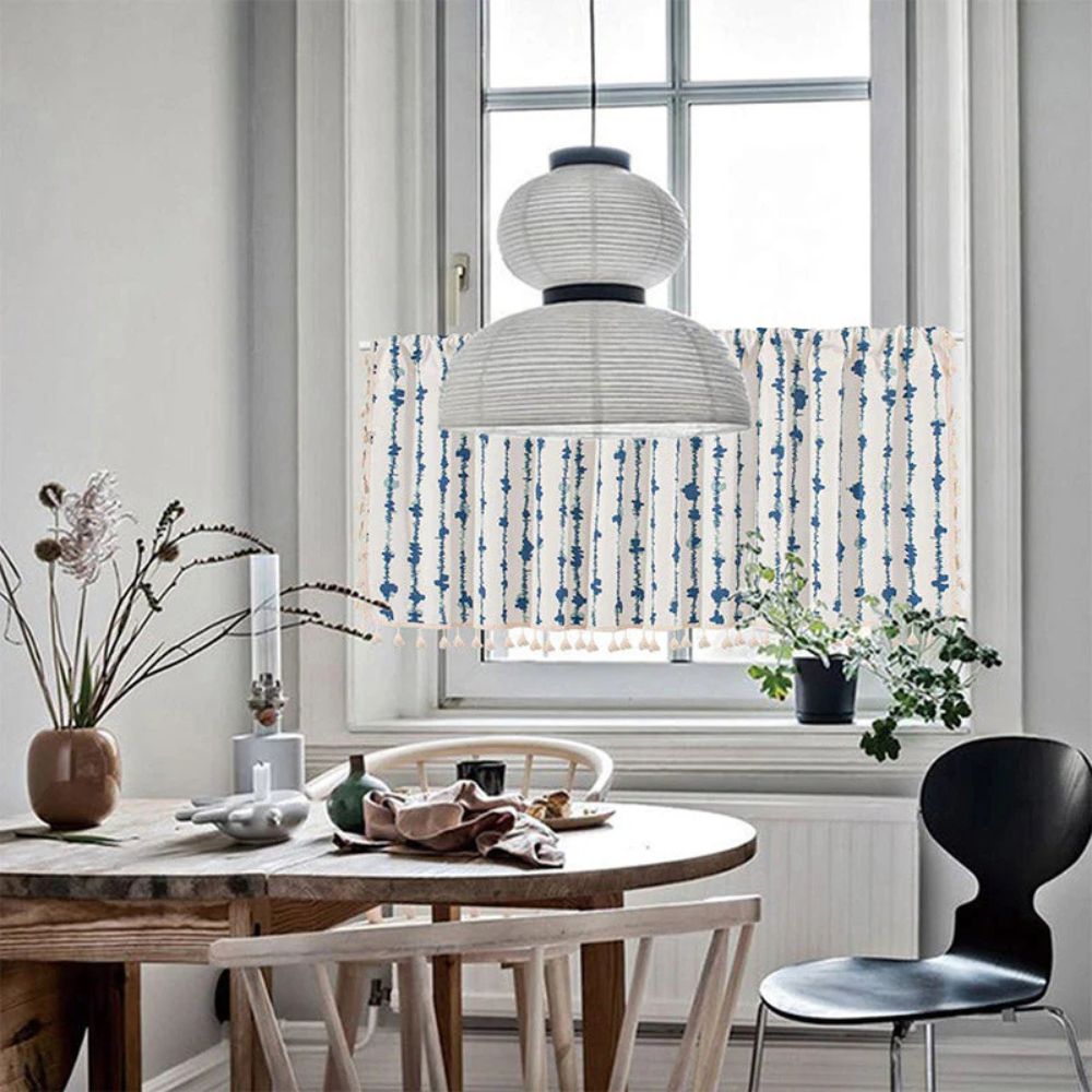 Inkblot Blue Tassel Cabinet Curtain — product detail view