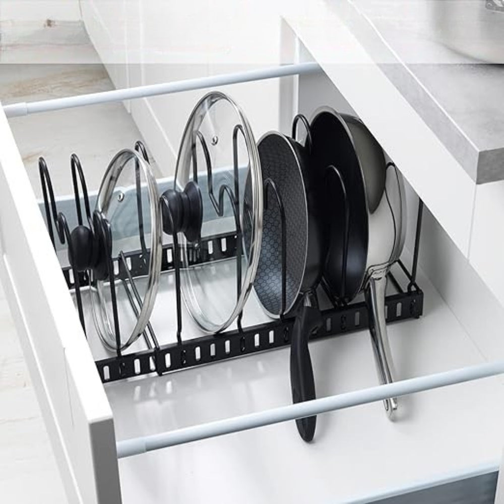Iron Dish Pot Lid and Utensils Storage Rack — product detail view