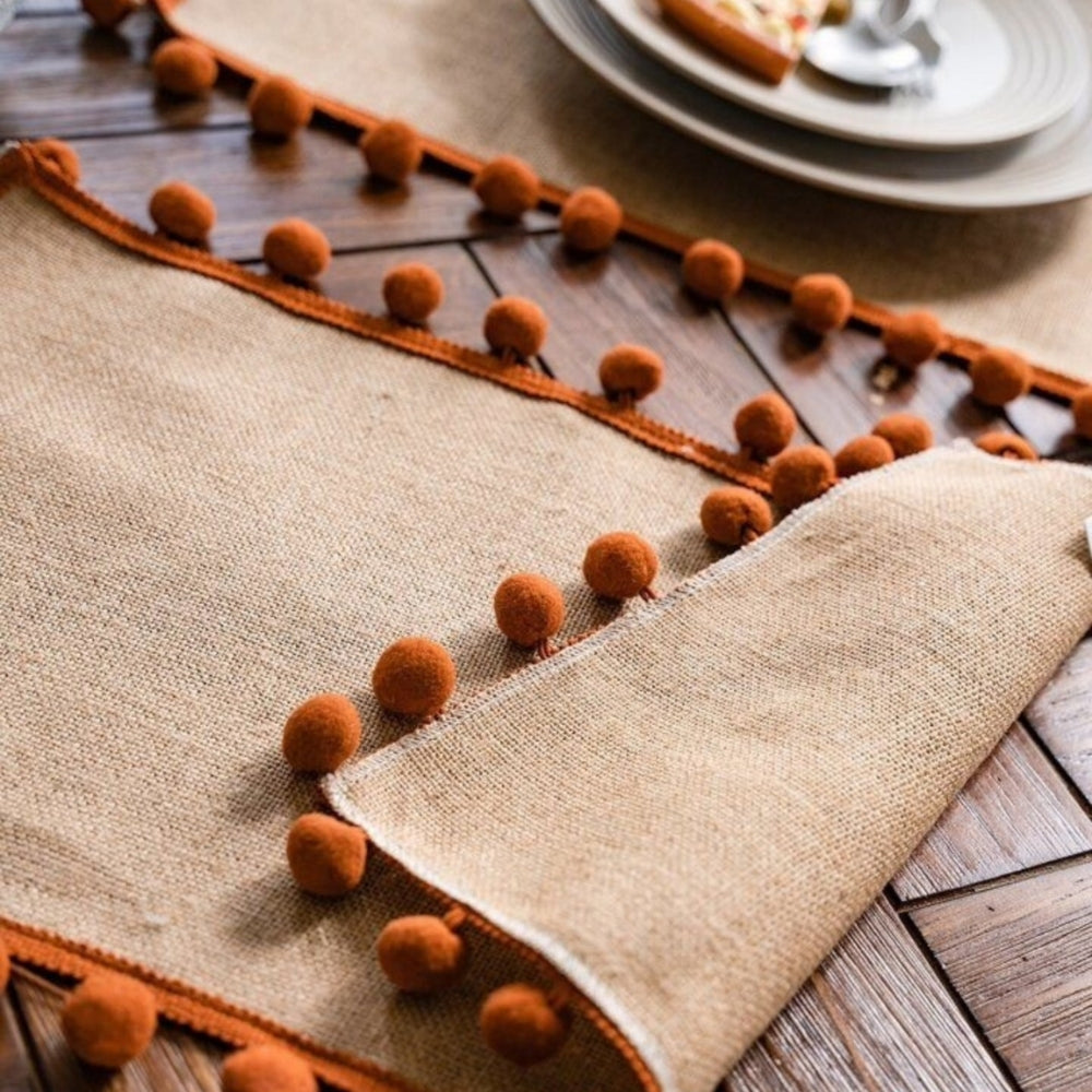 Jute Bohemian Pom-Pom Table Runner — product close-up