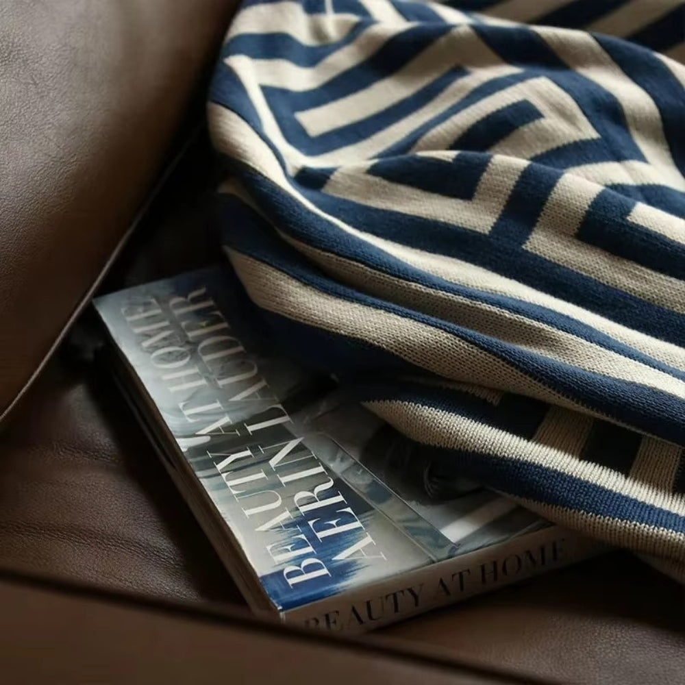 Labyrinthine Geometric Jacquard Throw Blanket — product in use