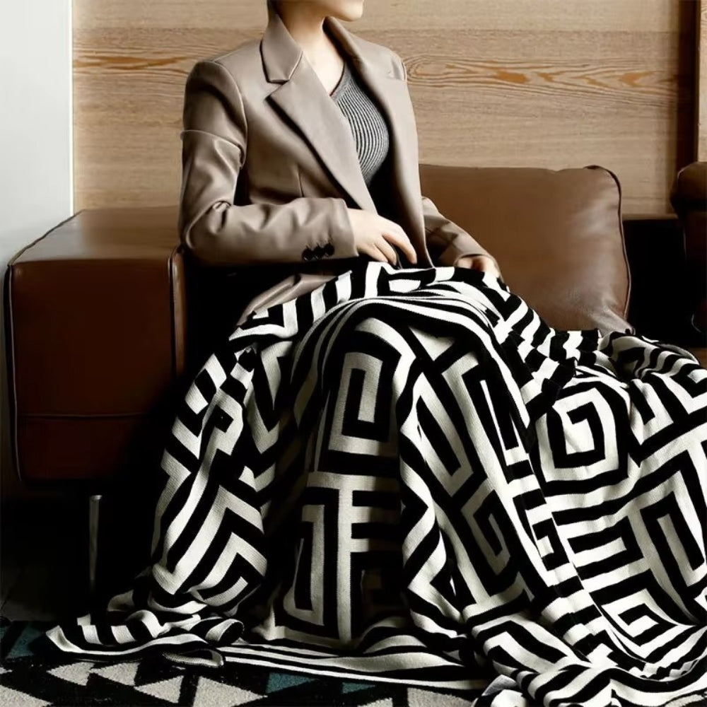 Labyrinthine Geometric Jacquard Throw Blanket — main product photo