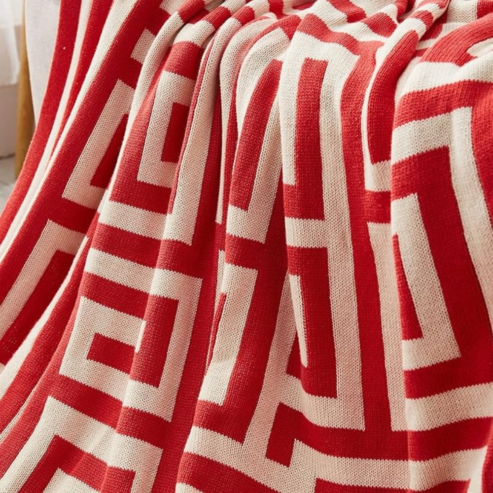 Labyrinthine Geometric Jacquard Throw Blanket — product close-up