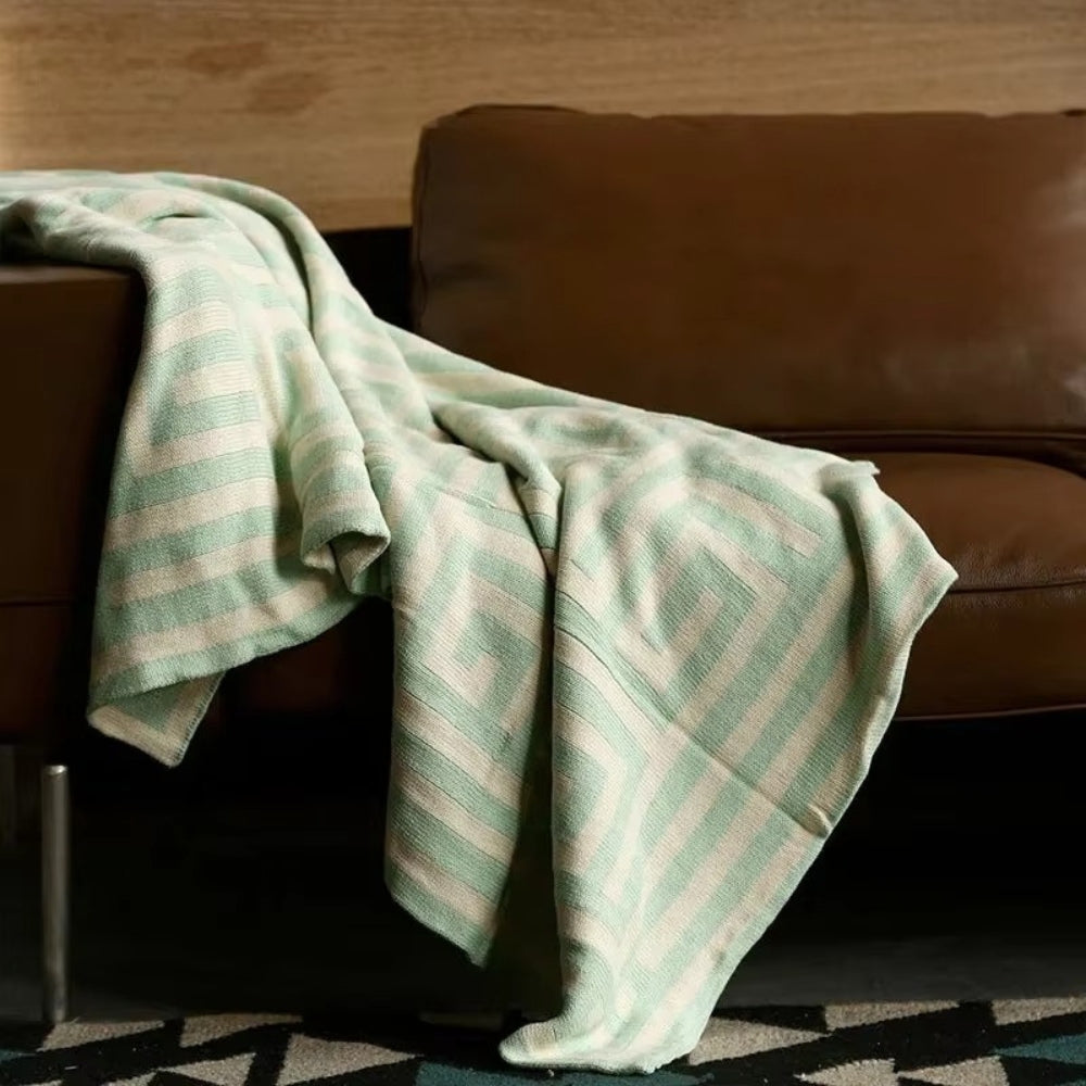 Labyrinthine Geometric Jacquard Throw Blanket — lifestyle shot
